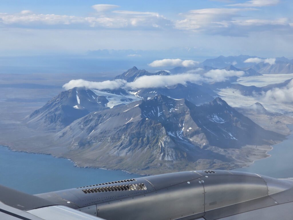 View of mountains from flight
