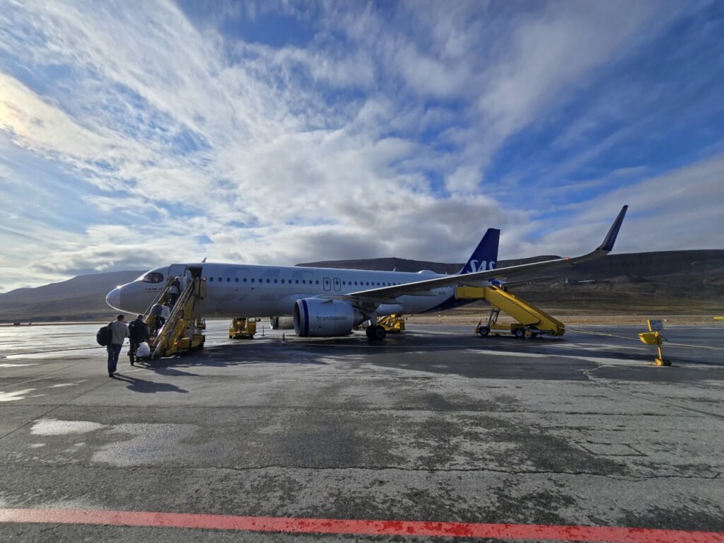 Boarding the plane to leave Svalbard