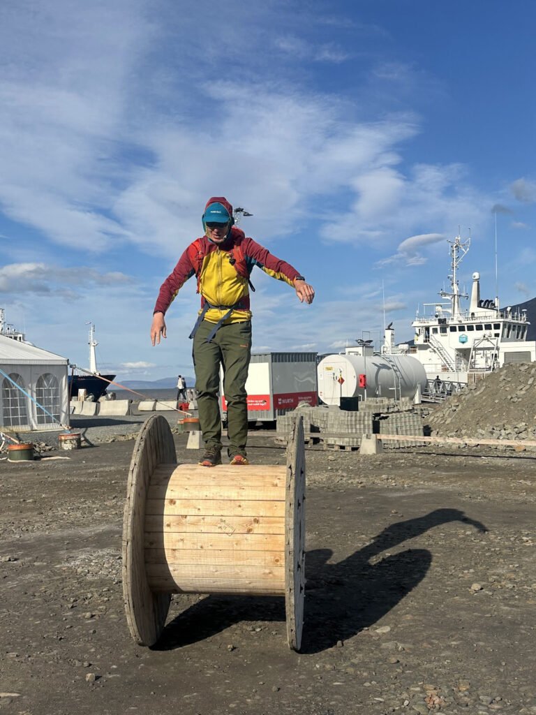 Posing with an exhibit in the Svalbard Museum